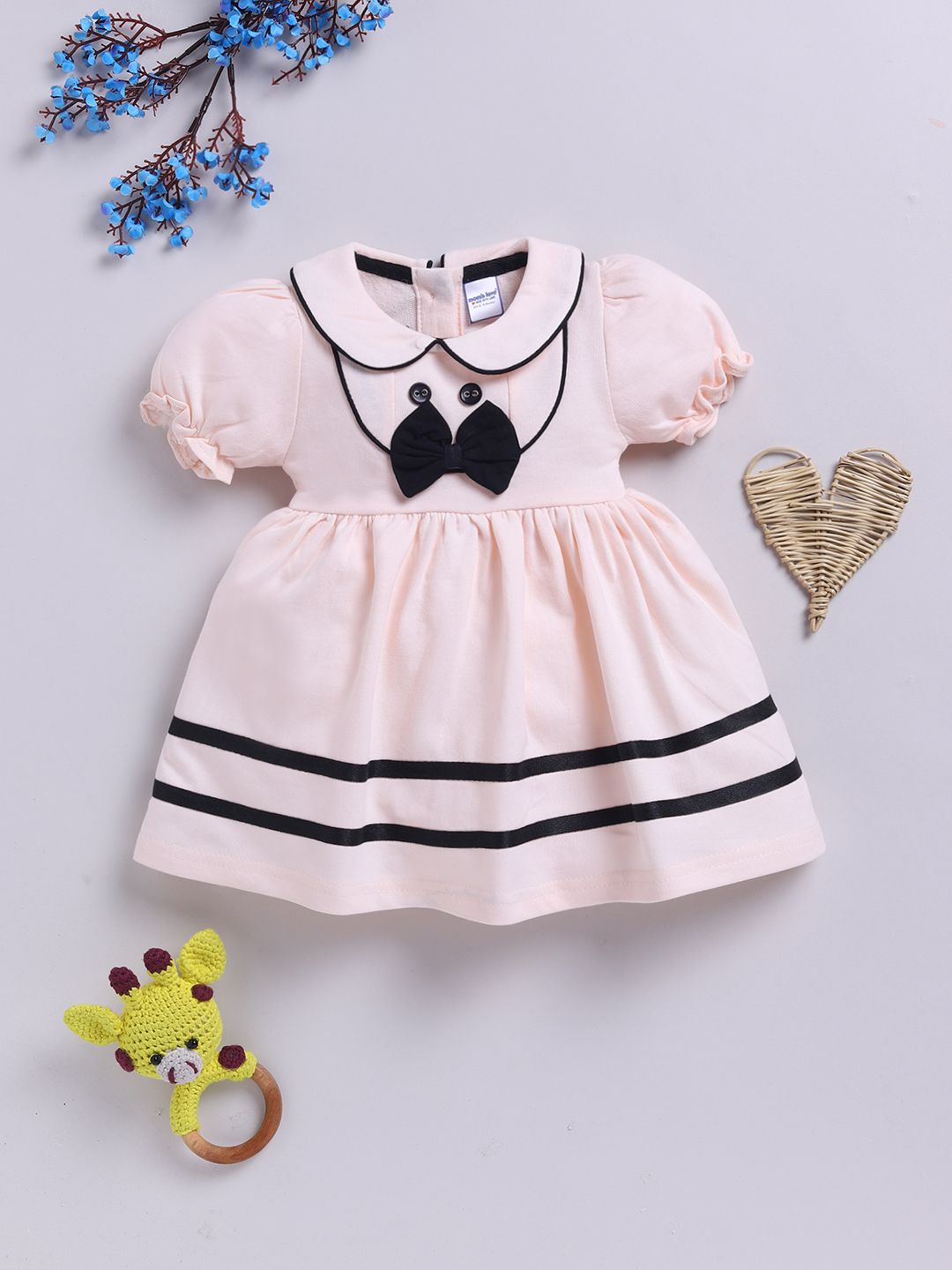 Moms Love Infant Girls Peter Pan Collar Puff Sleeve Fit & Flare Dress