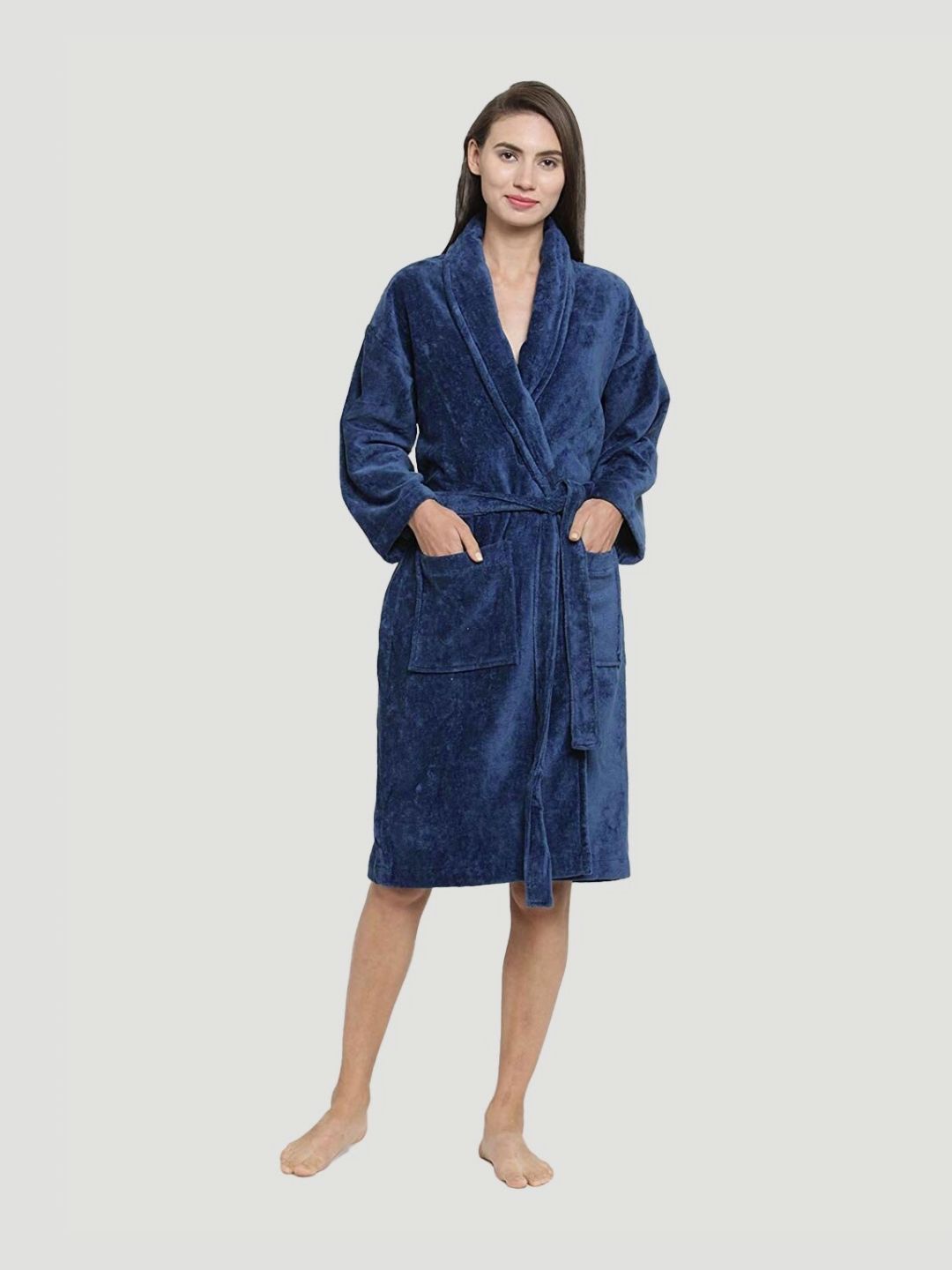 MYTRIDENT  Women Blue Cotton Bath Robe