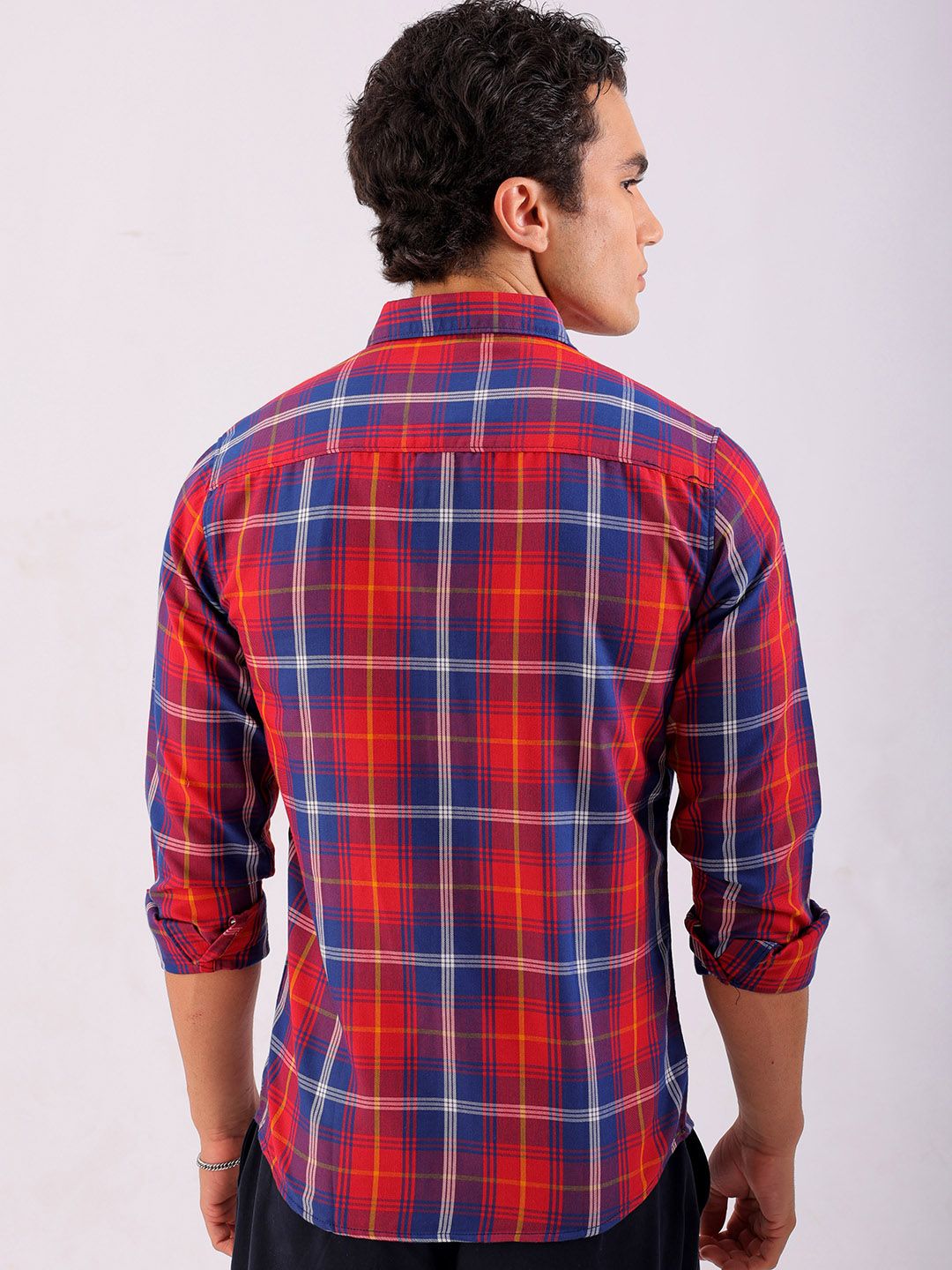 The Indian Garage Co Men Red Tartan Checked Cotton Casual Shirt
