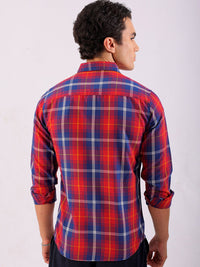 The Indian Garage Co Men Red Tartan Checked Cotton Casual Shirt