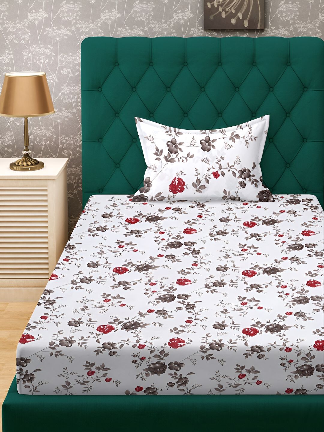 KLOTTHE Floral Printed 300TC Single Bedsheet & Pillow Cover