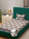 Myntra Elegant Homes Brown & White Geometric 400 TC Single Bedsheet with 1 Pillow Covers