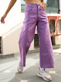 STREET 9 Women Lavender Relaxed High-Rise Cotton Trousers