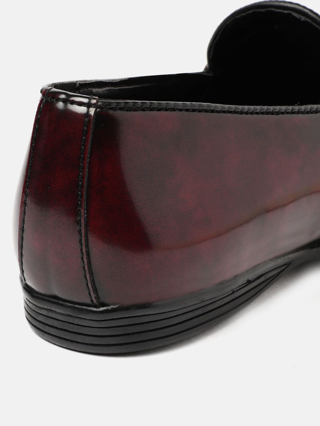 House of Pataudi Men Burgundy Glossy Finish Handcrafted Leather Party Monk Shoes