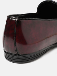 House of Pataudi Men Burgundy Glossy Finish Handcrafted Leather Party Monk Shoes