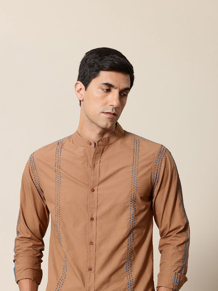 Mr Bowerbird Pure Cotton Embroidered Tailored Fit Opaque Casual Shirt