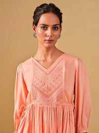 Global Desi Embroidered Puff Sleeves Gathered Top