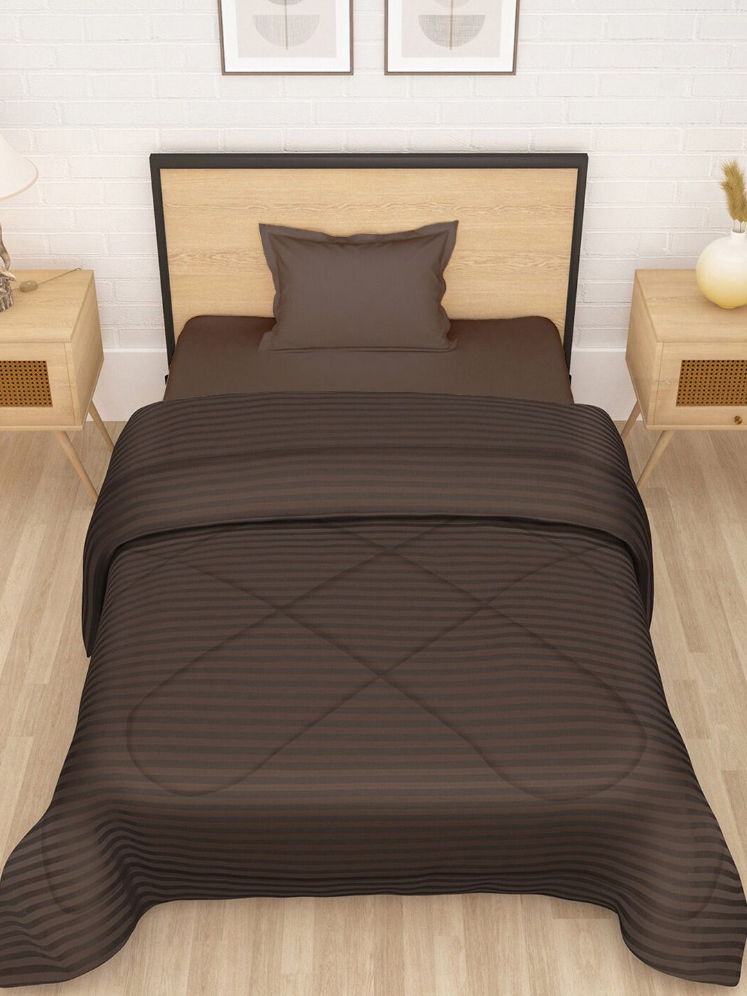 Story@home Brown Striped Ac Room Reversible Single Bed Comforter