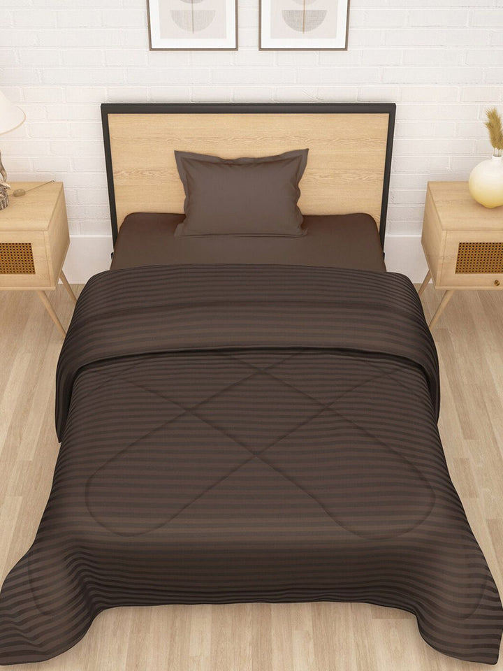 Story@home Brown Striped Ac Room Reversible Single Bed Comforter