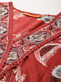 Indo Era Floral Printed Sequinned Pure Cotton Kurta With Trousers & Dupatta