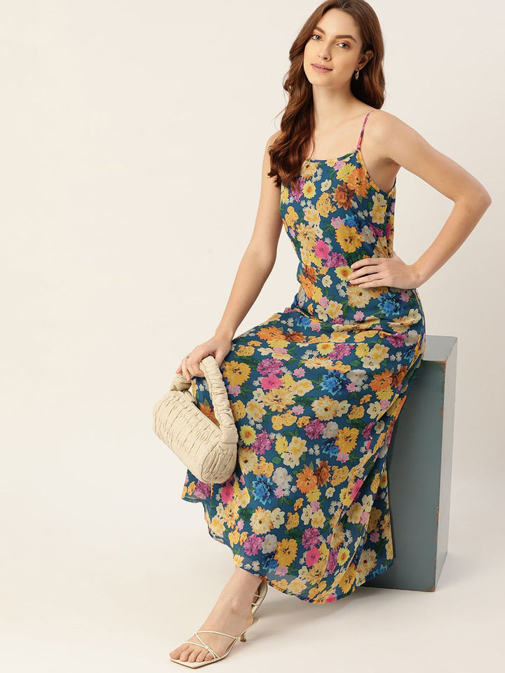 DressBerry Blue & Yellow Floral Maxi Dress