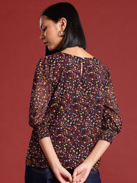 all about you Micro Print Puff Sleeves Top