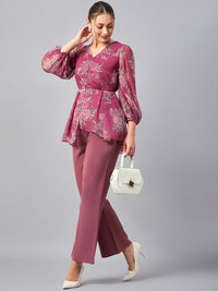 Antheaa Floral Printed V-Neck Tunic With Trousers