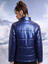 Tokyo Talkies Navy Blue Stand Collar Padded Jacket