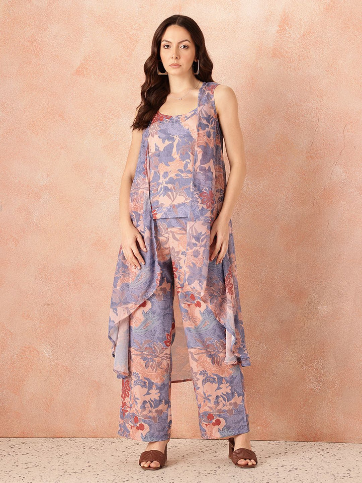 all about you Floral Print Cami Top with Palazzos & Longline Shrug