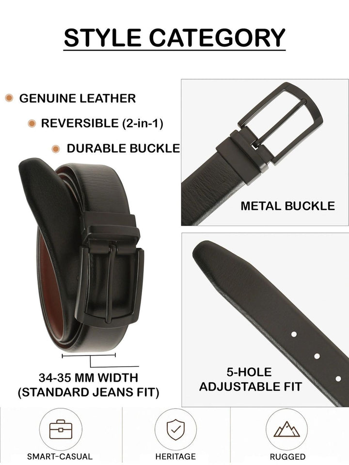 Teakwood Leathers Men Textured Leather Reversible Formal Belt