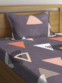 KLOTTHE Grey Geometric 300 TC Cotton Blend Elasticated Single Bedsheet with Pillow Cover