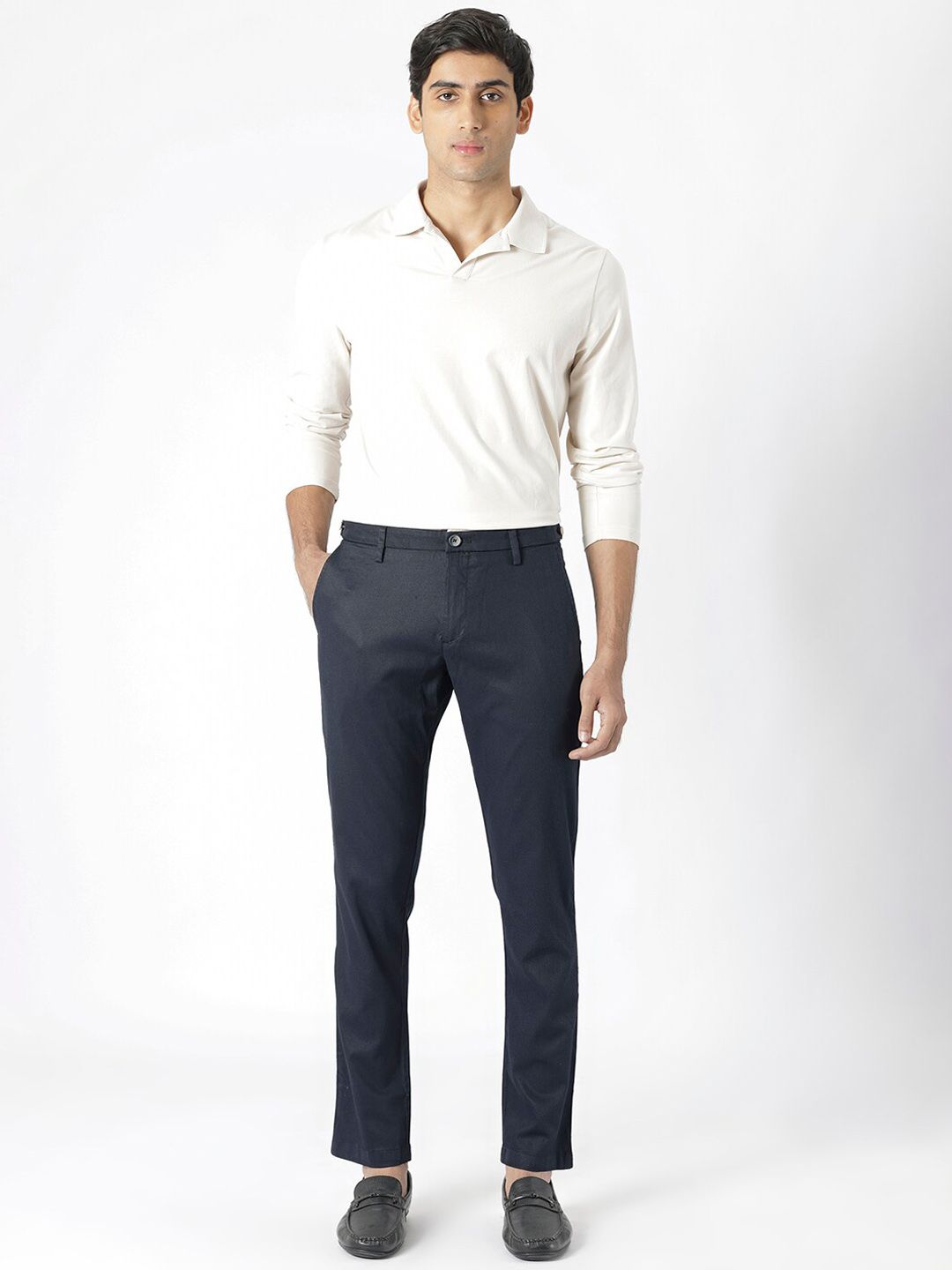 RARE RABBIT Men Cellular Mid-Rise Slim Fit Cotton Trouser