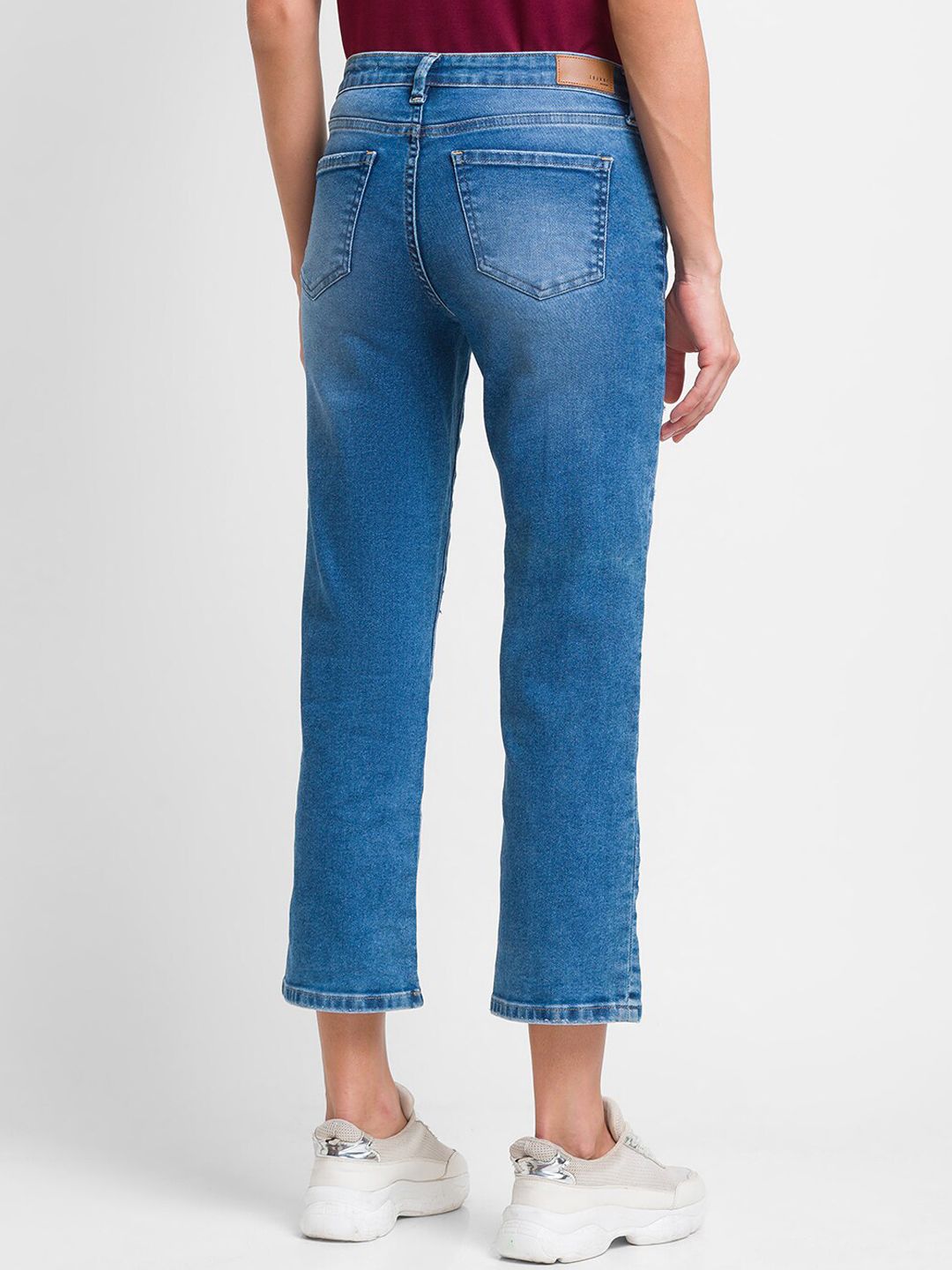 SPYKAR Women Blue Straight Fit Mildly Distressed Light Fade Jeans