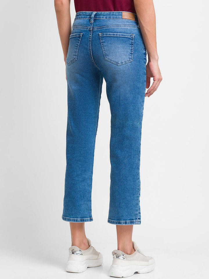 SPYKAR Women Blue Straight Fit Mildly Distressed Light Fade Jeans