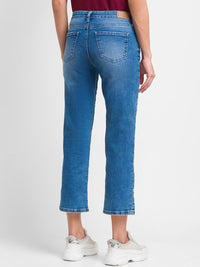 SPYKAR Women Blue Straight Fit Mildly Distressed Light Fade Jeans