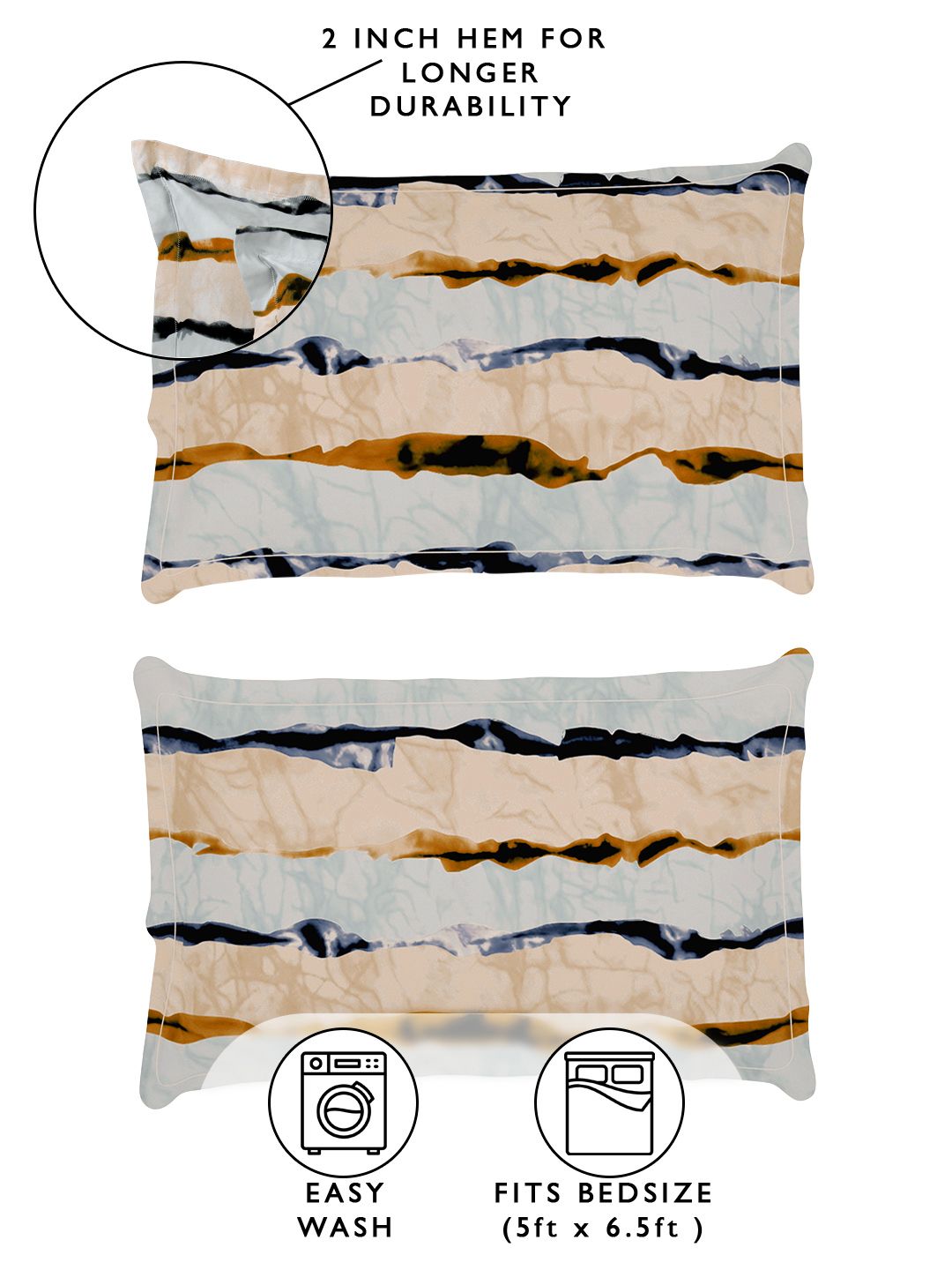 Story@home Arena Cream-Coloured & Grey Printed 180 TC Queen Bedsheet & 2 Pillow Covers