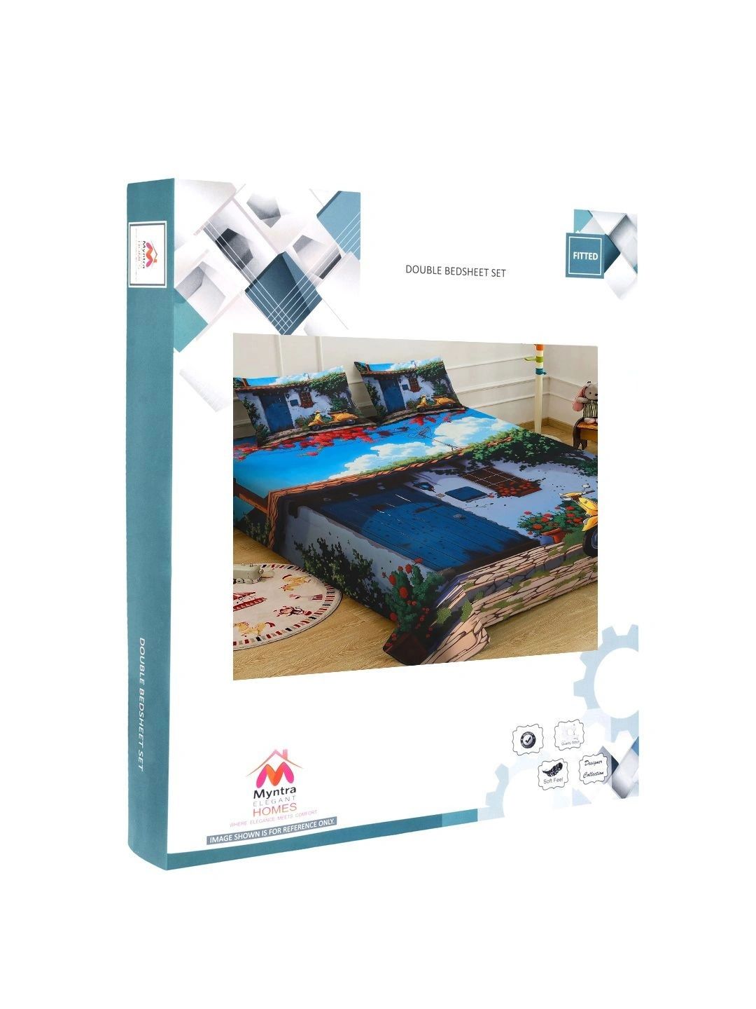 Myntra Elegant Homes Blue 400 TC King Bedsheet with 2 Pillow Covers