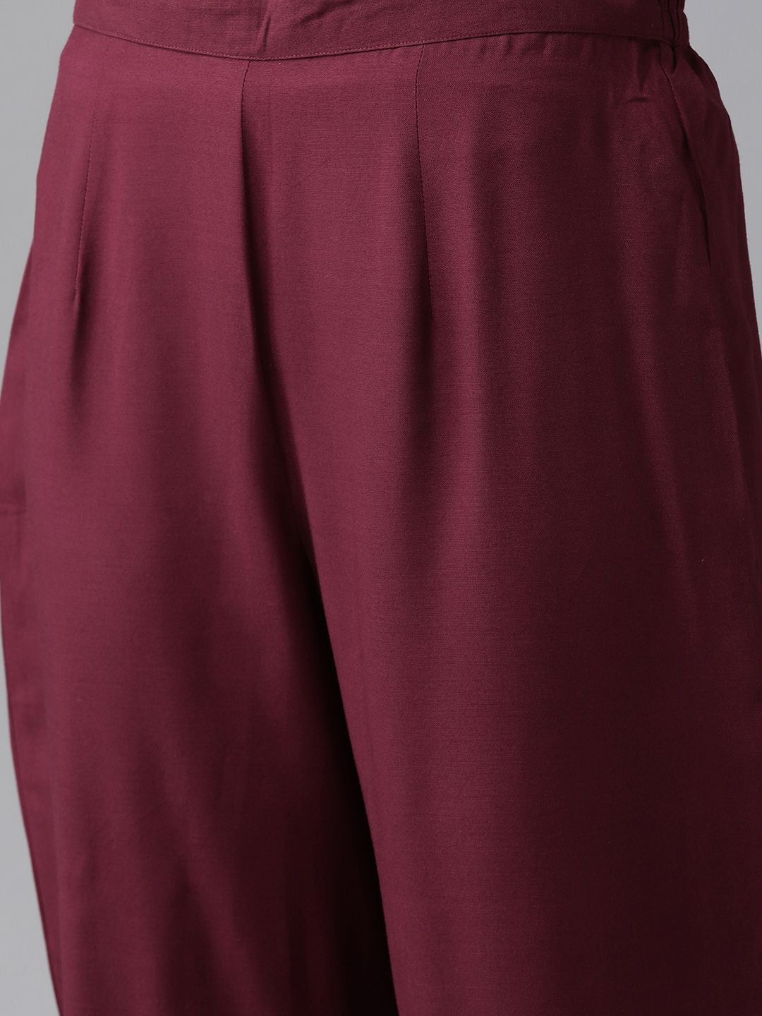 Indo Era Women Burgundy Printed Regular Kurta with Trousers & With Dupatta
