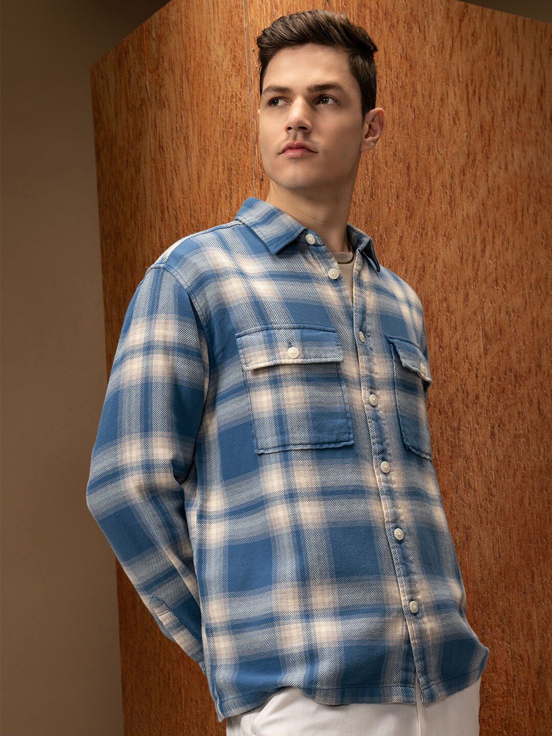 LOCOMOTIVE Oversized Dobby Textured Checked Overshirt