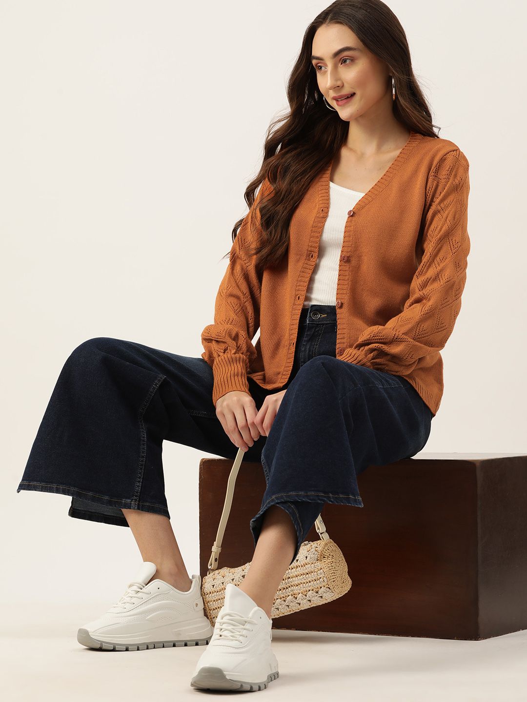 DressBerry Open-Knit Detailed Acrylic Cardigan