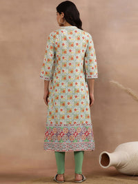 W Ethnic Motifs Printed Mandarin Collar A-Line Kurta With Legging