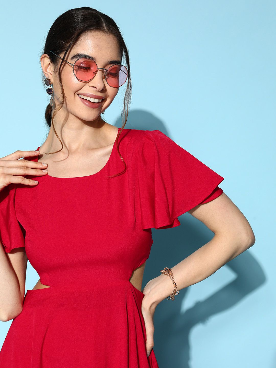 Berrylush Solid Crepe Cut-Outs Maxi Dress