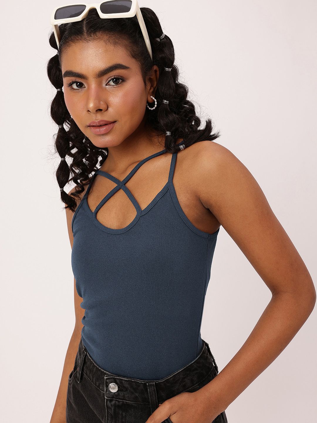 DressBerry Sleek Touch Criss-Cross Straps Cami Style Fitted Top