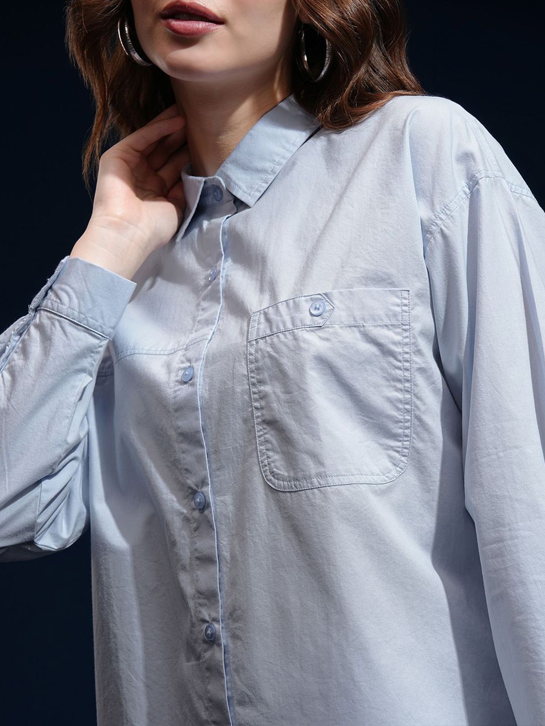 CHIC BY TOKYO TALKIES Women Spread Collar Solid Cotton Oversized Casual Shirt