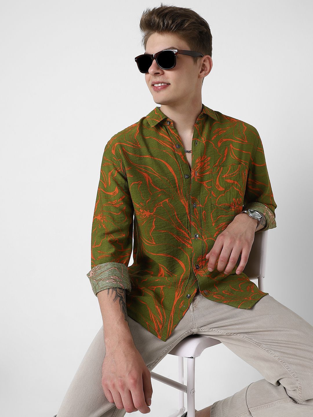 VASTRADO Men Classic Slim Fit  Printed Slim Collar Casual Shirt