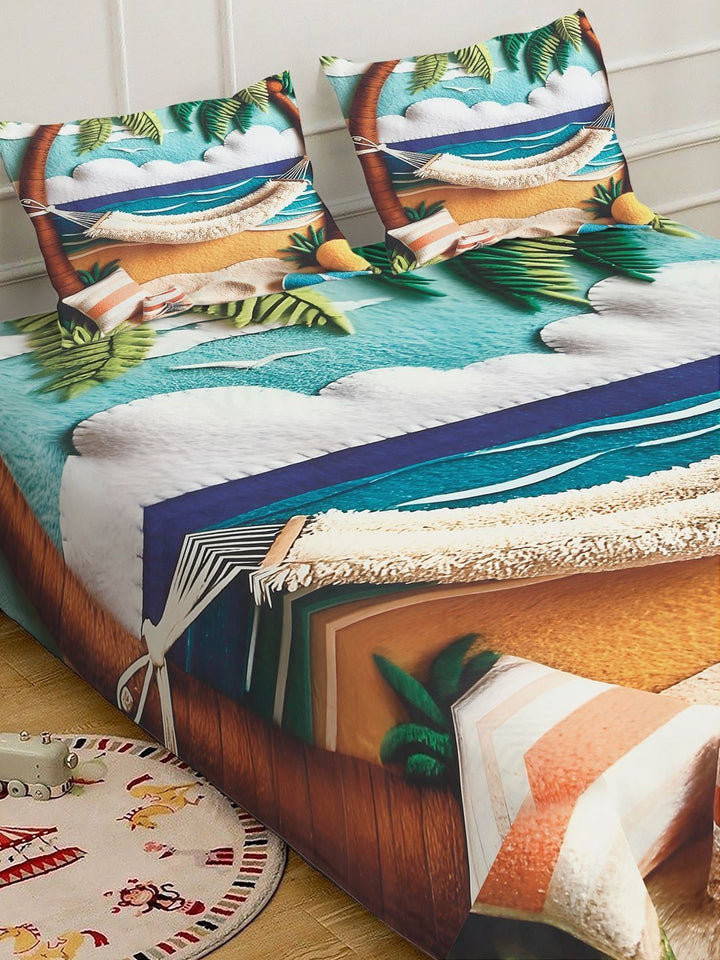 Myntra Elegant Homes Printed Flat 400 TC King 7D Cadar Dengan 2 Sarung Bantal