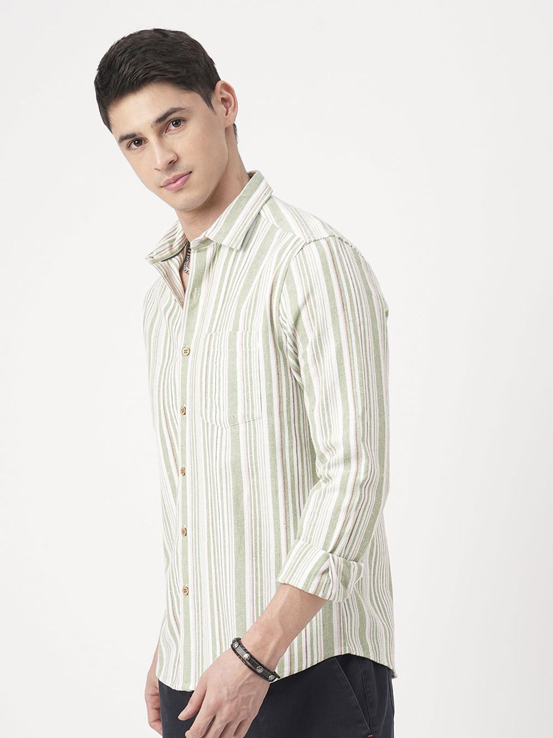 VASTRADO Men Classic Fit Spread Collar Vertical Striped Cotton Casual Shirt