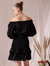STREET 9 Off-Shoulder Smocked Georgette Layered A-Line Dress