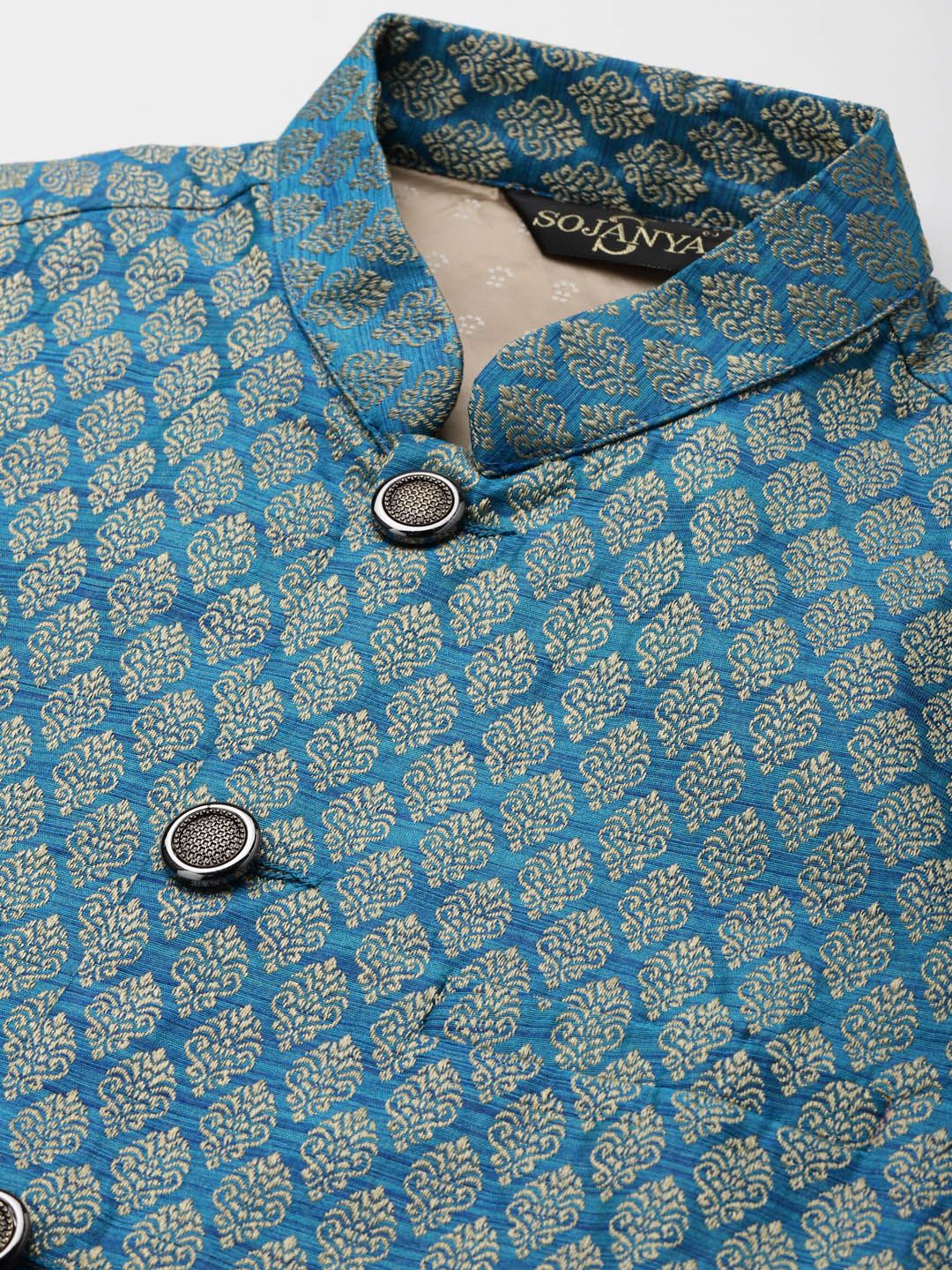 SOJANYA Kurta Biru Lelaki dengan Jaket Churidar & Nehru