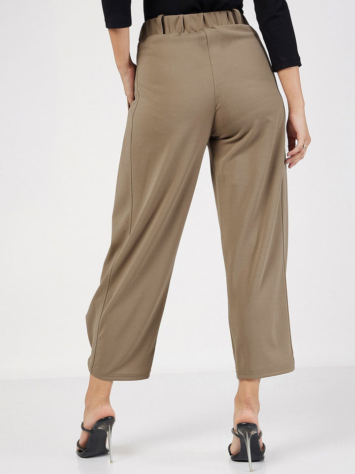 SASSAFRAS Women Beige Mid-Rise Cropped Pleated Parallel Trousers