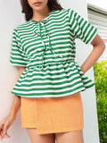 DressBerry Bowtiful Babe Striped Peplum Top
