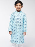 SOJANYA Boys Blue & Black Printed Mandarin Collar Straight Kurta