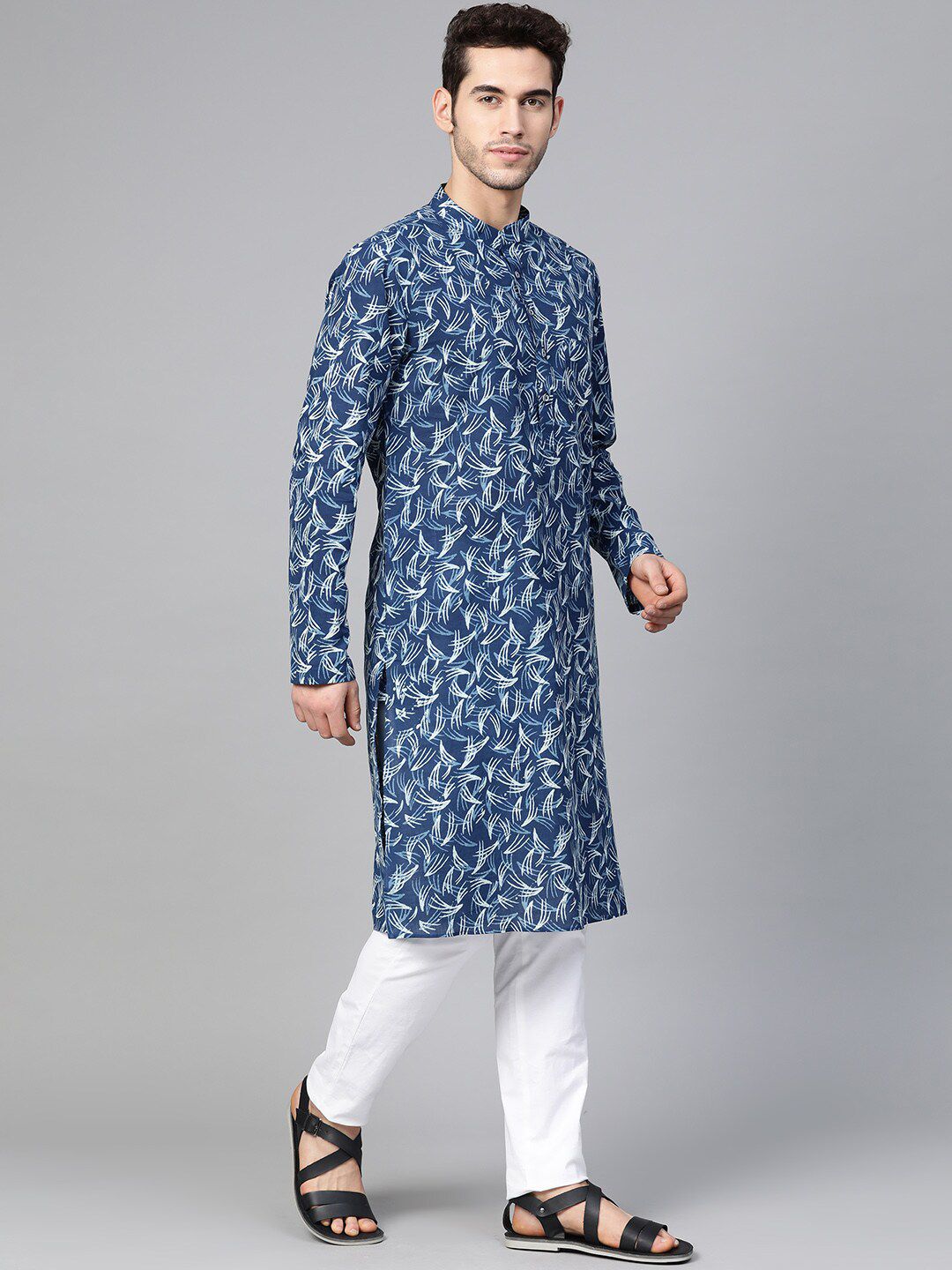 See Designs Indigo Abstract Printed Straight Pure Cotton Kurta with Pyjamas