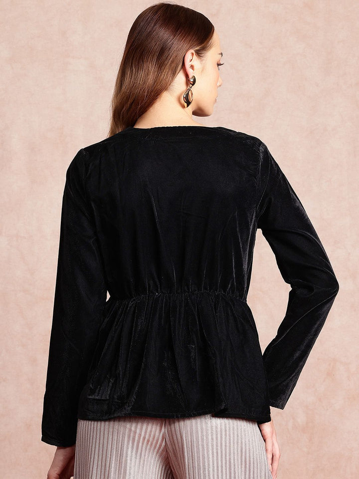all about you V-Neck Sequined Detail Velvet Cinched Waist Top