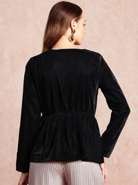 all about you V-Neck Sequined Detail Velvet Cinched Waist Top