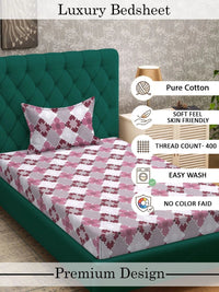 Myntra Elegant Homes Pink & White Geometric 400 TC Single Bedsheet with 1 Pillow Covers