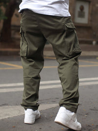 Powerlook Men Olive Green Clean Look Pure Cotton Cargo Jeans