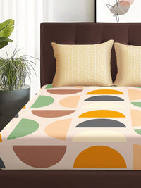 Story@home Arena Cream-Coloured & Green Printed 180 TC Queen Bedsheet & 2 Pillow Covers