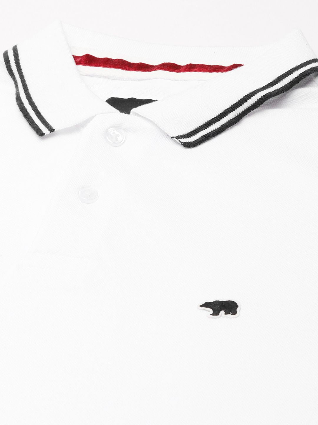 THE BEAR HOUSE Men White OverDyed Pure Cotton Polo Collar Slim Fit T-shirt