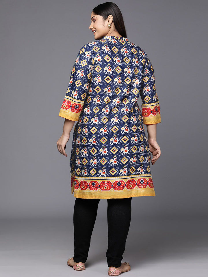 Indo Era Plus Size Geometric Foil Printed Block Print Kurta